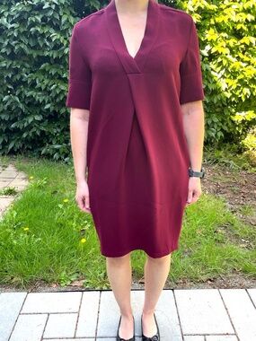 Whistles wine red V-neck shift dress (workwear)